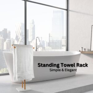 Standing towel Rack -2-Tier Bamboo Towel Rack with Marble Base - Standing Towel Rack for Bathroom - Towel Holder Stand Display - Drying Towel Rack