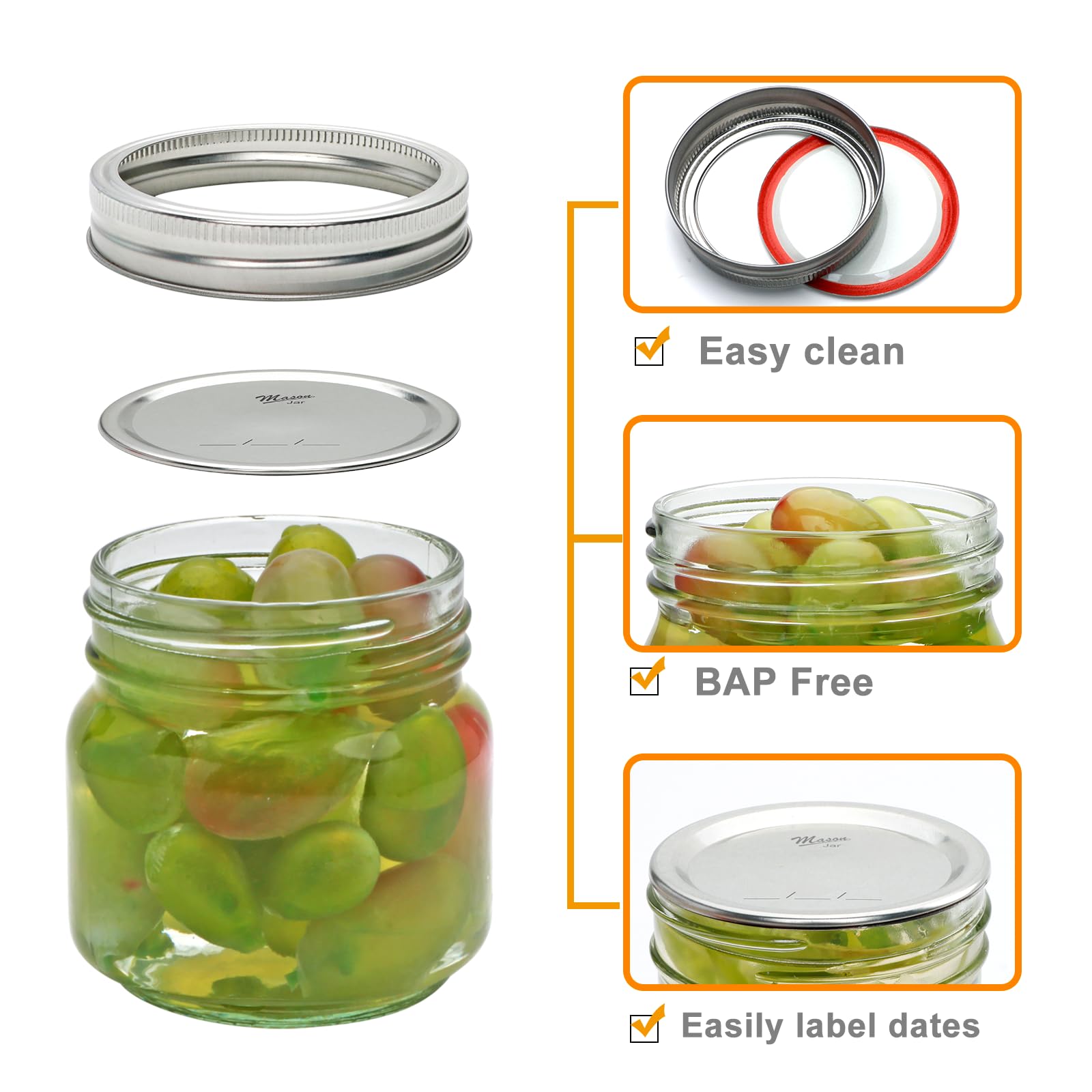 Small Glass Mason Jars, 8 oz Glass Jar with Lid 30 Pack,Half Pint Canning Jars with Silver Lids,Storage Pickling Jars For Jelly, Jam, Honey, Pickles and Spice