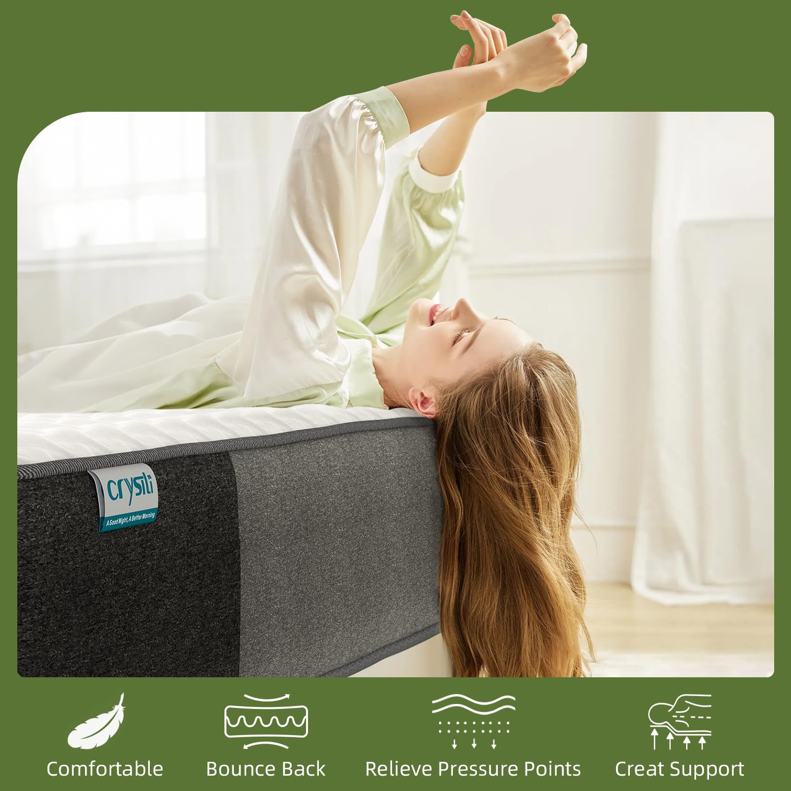 Crystli King Mattress, 10 inch King Memory Foam Mattress in a Box for Sleep Support & Pressure Relief, CertiPUR-US Certified Foam, Medium Firm, Fiberglass Free, Strong Edge Support