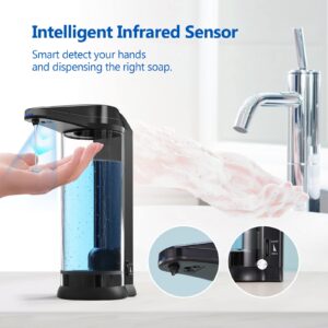 Automatic Soap Dispenser, 17oz/500ml Touchless Battery Operated Hand Soap Dispenser with Adjustable Soap Volume, Liquid Dish Soap Dispenser Touchless for Kitchen Sink Bathroom Commercial, Black