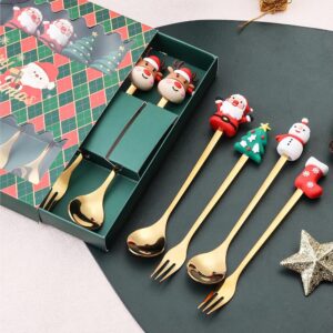 Christmas Coffee Spoons Coffee Stirrers Cake spoon Premium Stainless Steel Ice Tea Spoons, Ice Cream Spoon, Cocktail Stirring Spoons Set of 4（Gold Color）