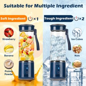 ALLSUN Portable Blender 270W Personal Blender for Shakes and Smoothies, 16 Oz Travel Cup with Lid and 6 Sharp Blades, 2400mAh USB-C Rechargeable Handheld Juicer Cup for Office/Kitchen/Gym/Outdoor