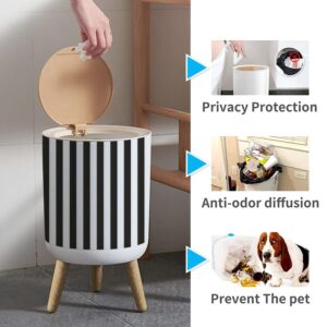 LGCZNWDFHTZ Small Trash Can with Lid for Bathroom Kitchen Office Diaper Black White Stripes Bedroom Garbage Trash Bin Dog Proof Waste Basket Cute Decorative