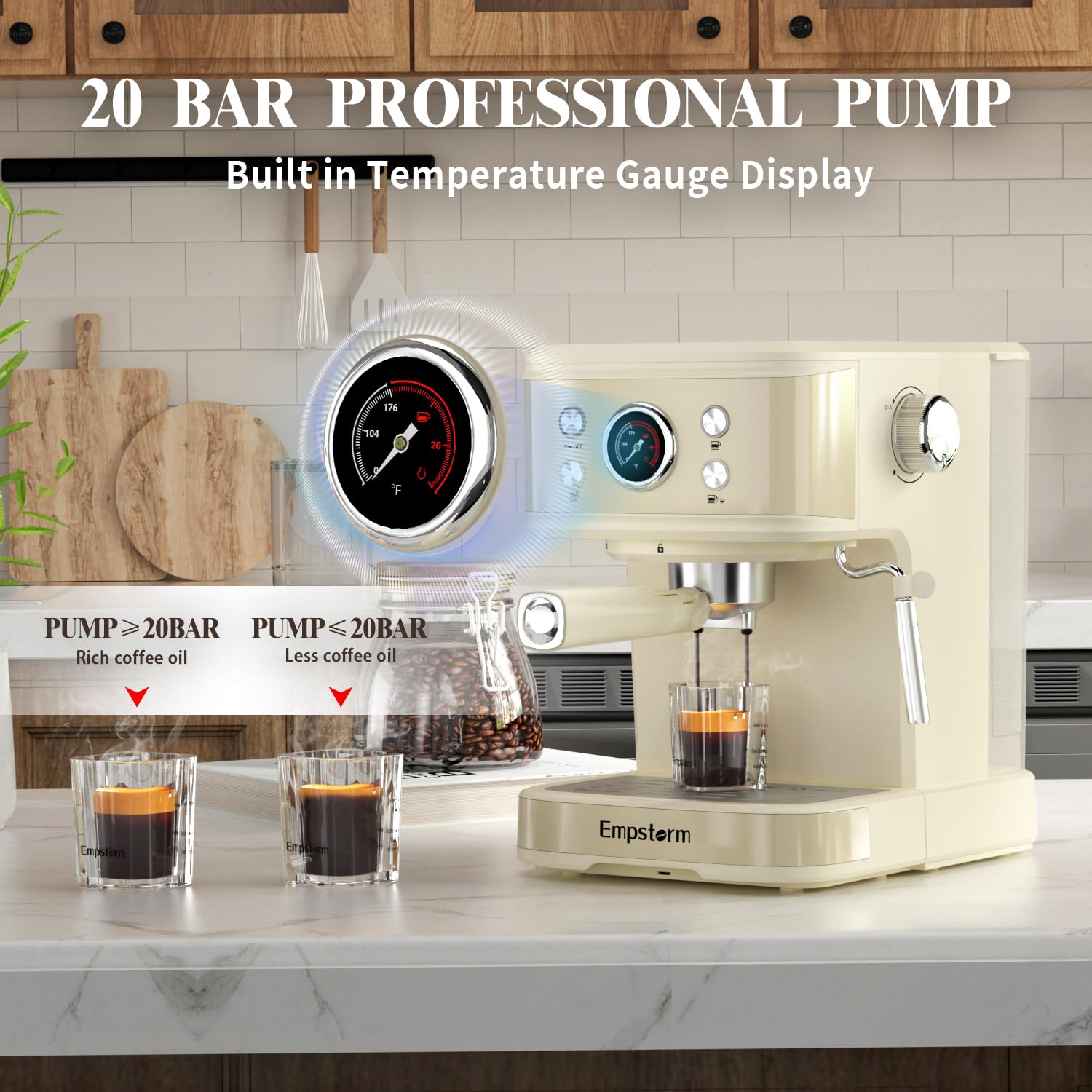 Empstorm Espresso Machine Latte Coffee Makers 20 Bar, 2 IN 1 Professional Cappuccino Machine and Milk Frother Steam Wand Compatible for NS Original Capsules for Home Brewing