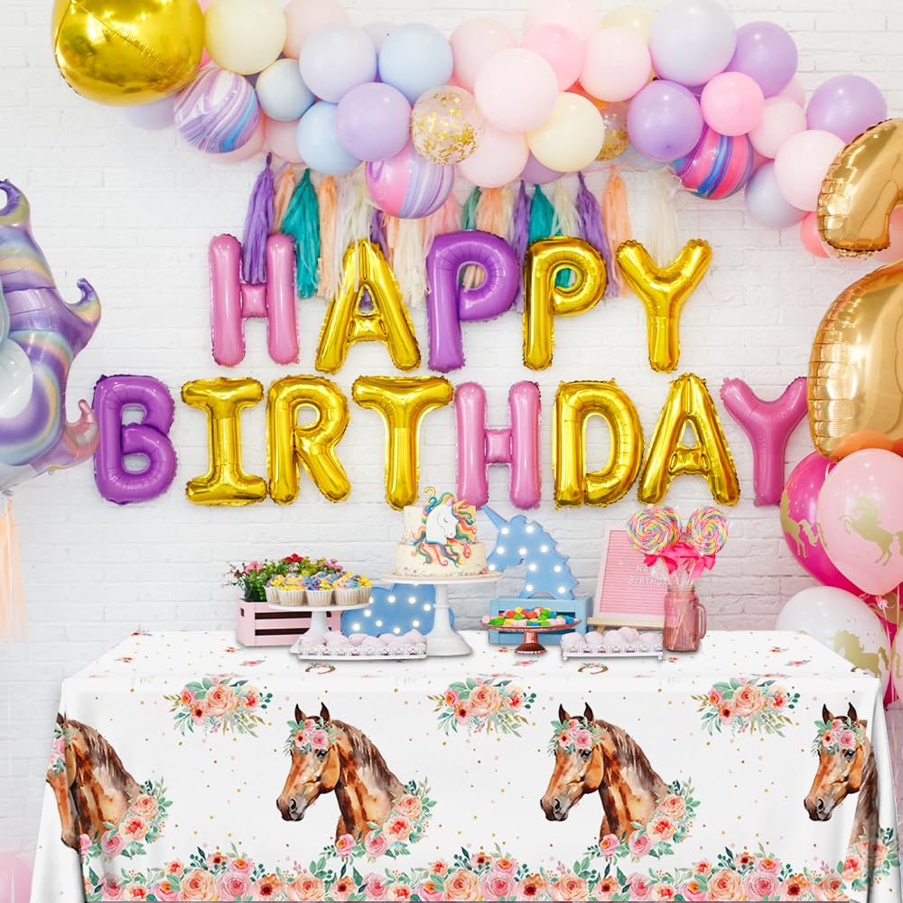 3 Pack Pink Horse Party Tablecloth Western Cowgirl Party Tablecloth Disposable Cowgirl Birthday Party Supplies Wild Horse Theme Table Covers for Girls Pink Horse Birthday Baby Shower(Horse)