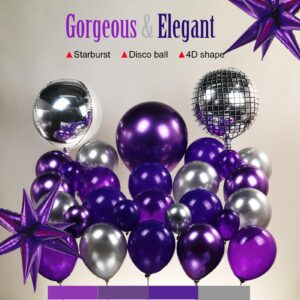 yeewaka chrome purple silver disco balloon garland arch kit 120pcs dark purple & metallic purple balloons with disco ball star balloons for birthday 2024 New year eve prom party decorations