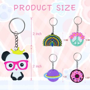 75PCS Cartoon Keychains Bulk for kids Adorable Backpacks Keychains Donut, Ball, Desserts, Axolotl, Sloth, Rainbow Bulk Key Chains for School Day Classroom Prizes Birthday Party Favors