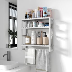 Galood Bathroom Organizers and Storage Towel Racks for Bathroom,3-Tier Wall Shelf Over Toilet Storage Multifunctional Adjustable Towel Holder Floating Shelves (White)