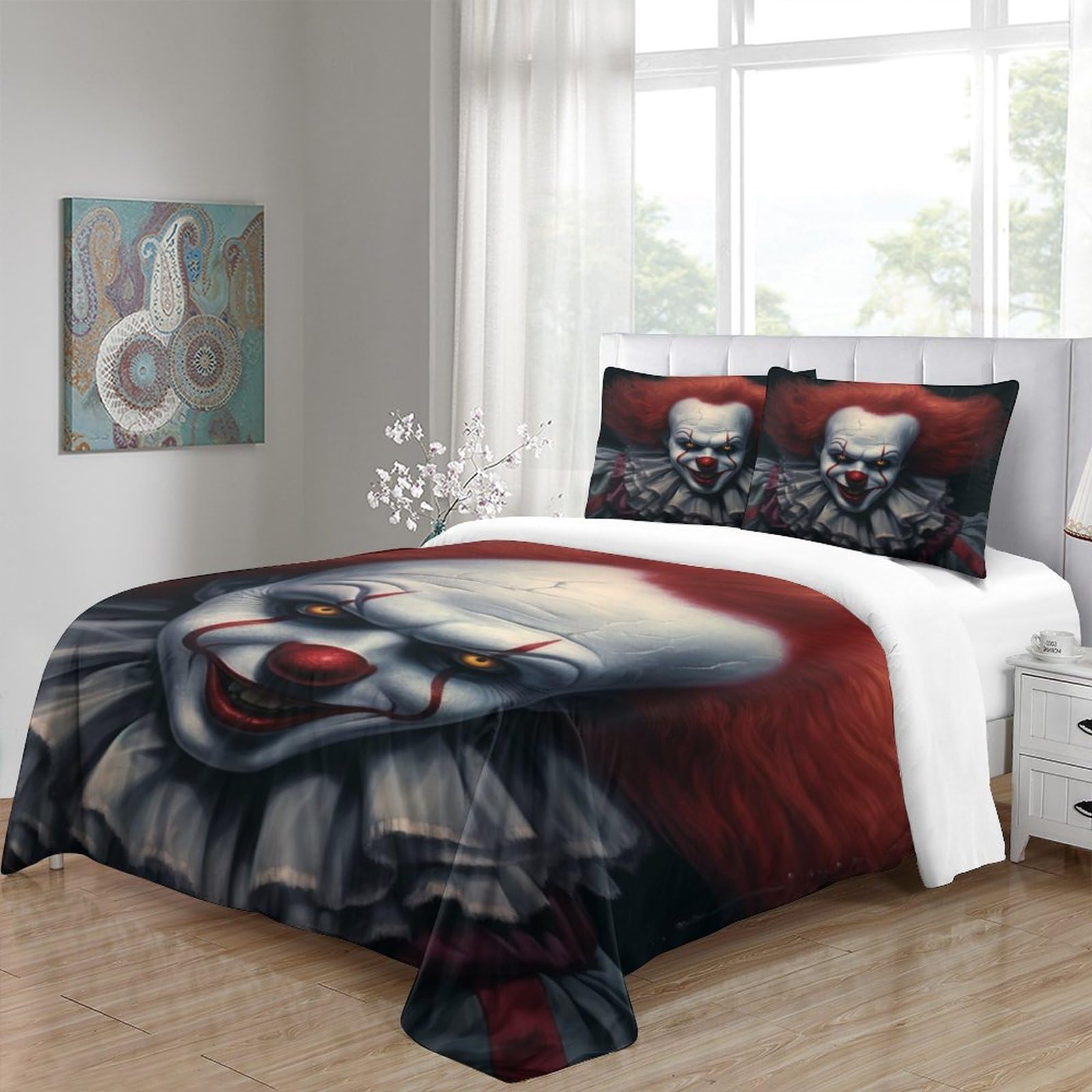 BYTUGI Clown Comforter Covers 3D Printed Duvet Cover Quilt Cover Bedding Set 3 Pieces with Pillowcases Microfiber for Childrens and Adults with Zipper Closure Twin（173x218cm）