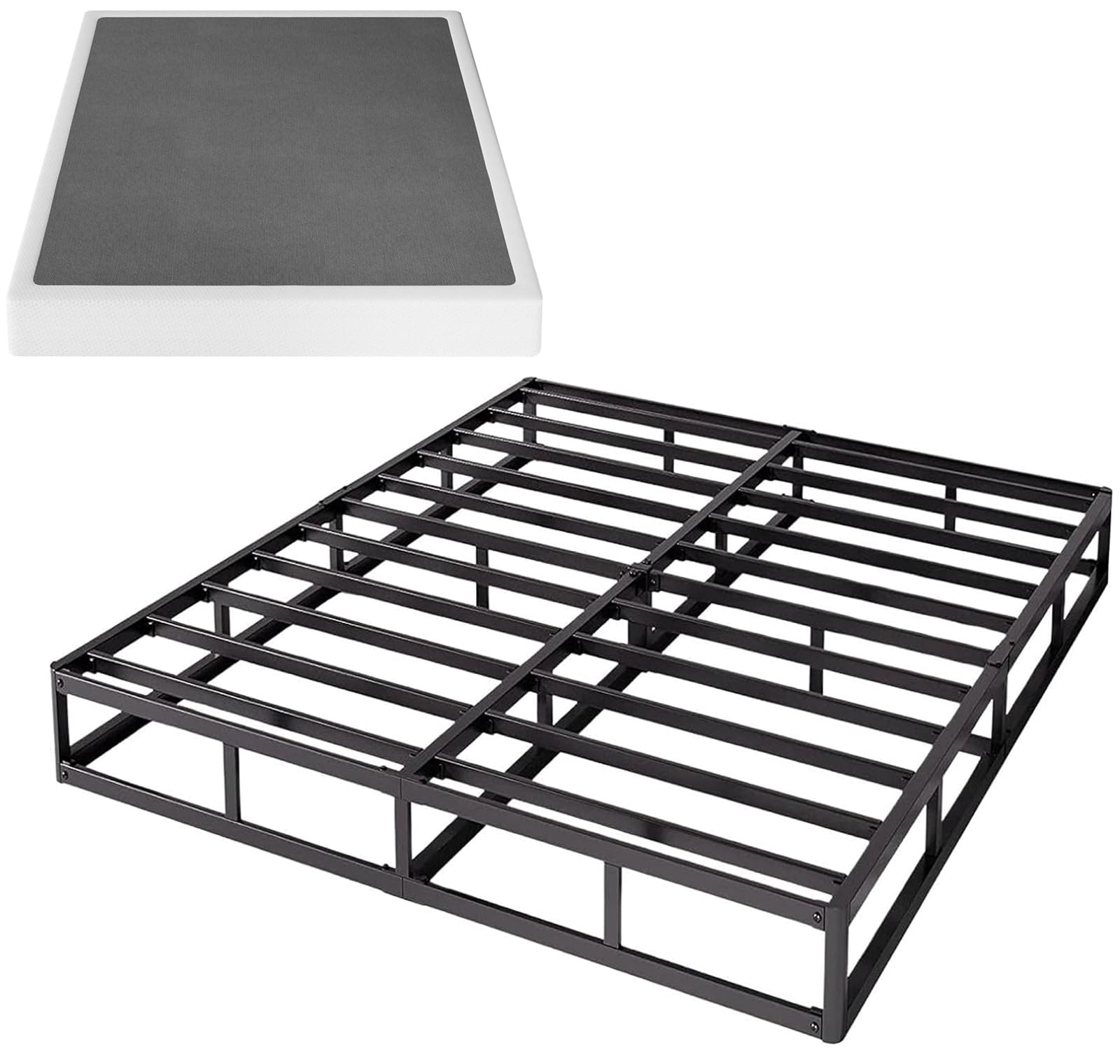 LIJQCI King Box Spring and Cover Set, 5 Inch Metal King Size Box Spring Only, Low Profile Heavy Duty Bed Base Structure, Non-Slip, Noise Free, Easy Assembly