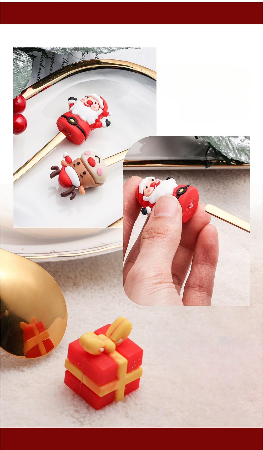 Christmas Coffee Spoons Coffee Stirrers Cake spoon Premium Stainless Steel Ice Tea Spoons, Ice Cream Spoon, Cocktail Stirring Spoons Set of 4（Gold Color）