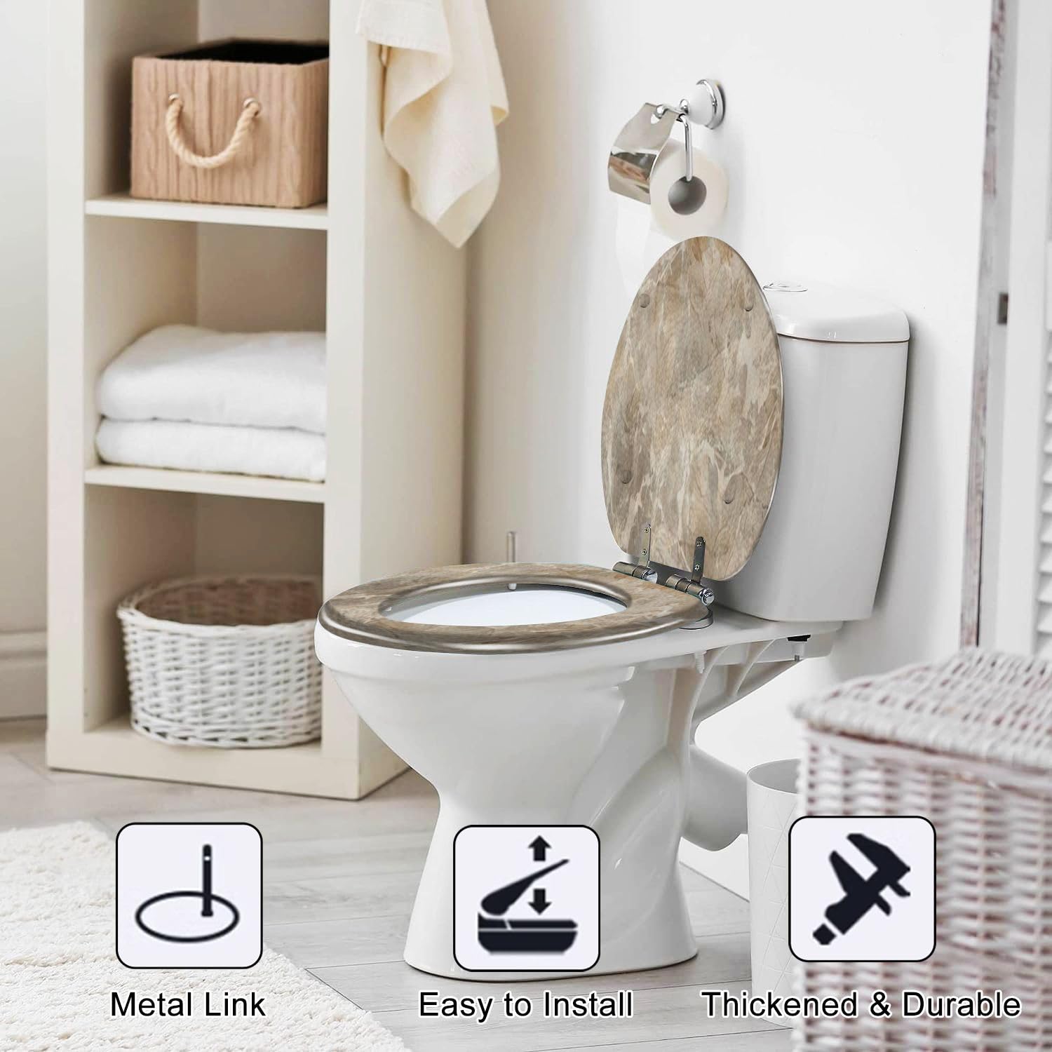 Elongated Toilet Seat Ceramic Floor Tiles Wall Tiles Natural Marble High Granite Surface For Resin Toilet Seat Quietly Slow Close with Quick-Release Hinges Toilet Seat with Cover Easy to Clean Install