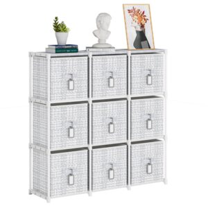 lukytower 9 cube storage organizer with printed drawers, toy cubby storage for closet, living room, dorm - white