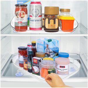 pzu 2 pack lazy susan for refrigerator, lazy susan turntable rectangular fridge organizer for cabinet pantry refrigerator organizers and storage,15.67"x11.7"- clear