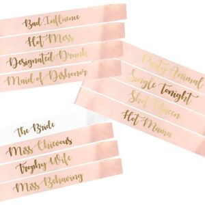 lady&home 12 pack bachelorette party sashes,bride bridesmaid sashes for bridal shower decorations,wedding engagement(champagne,12pcs)