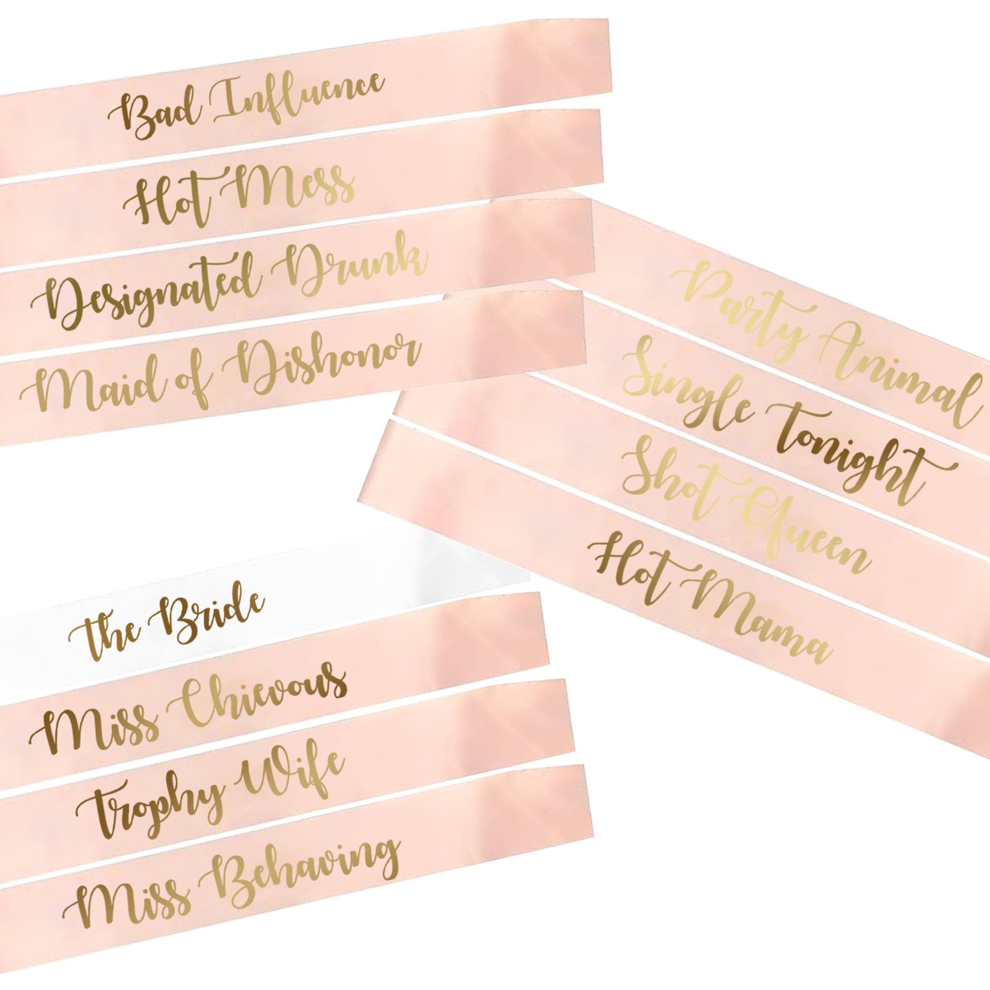 LADY&HOME 12 Pack Bachelorette Party Sashes,Bride Bridesmaid Sashes for Bridal Shower Decorations,Wedding Engagement(Champagne,12pcs)