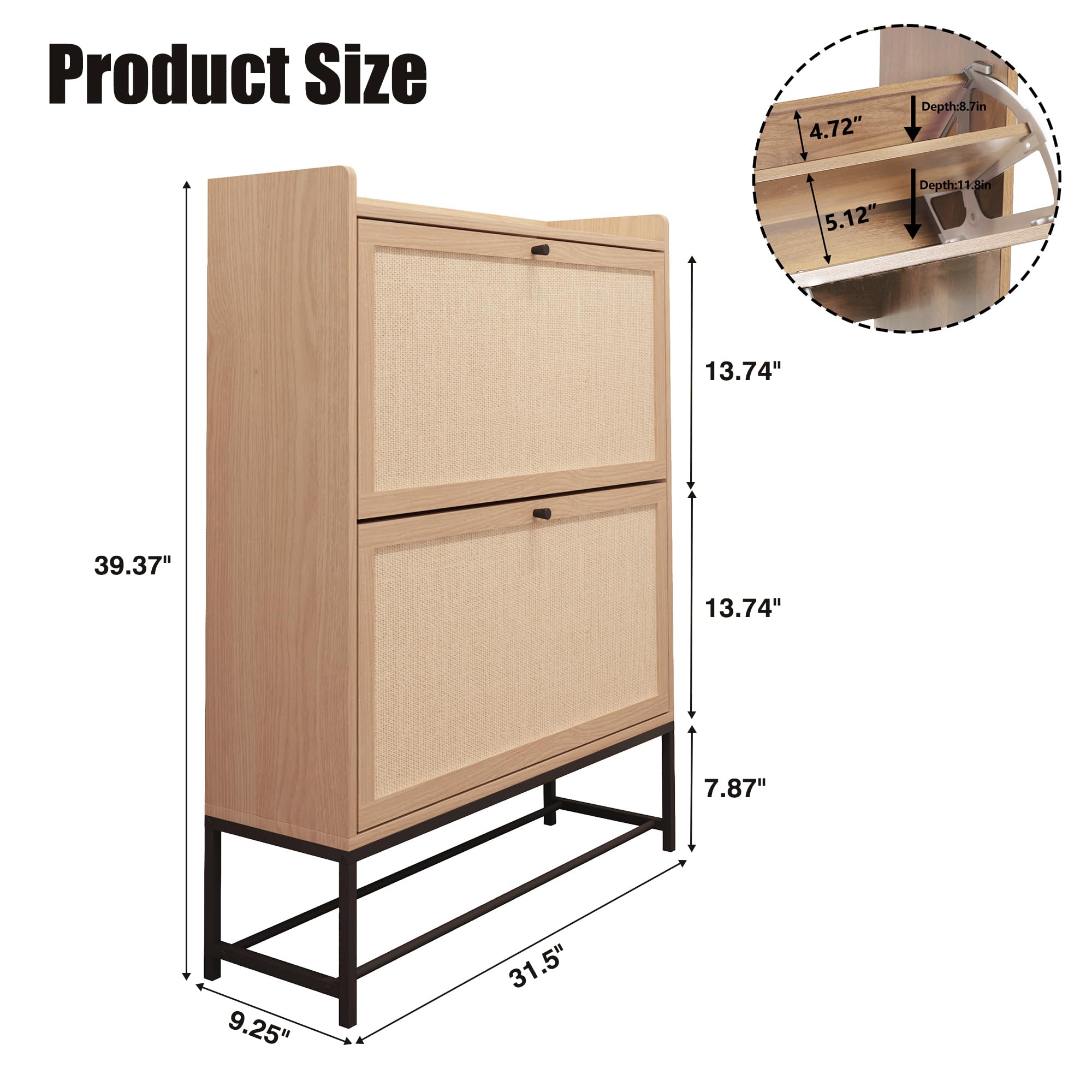 AVZEAR Freestanding Shoe Cabinet with 2 Flip Drawers - Modern Narrow Organizer for Hallway, Bedroom, and Entryway (Natural)