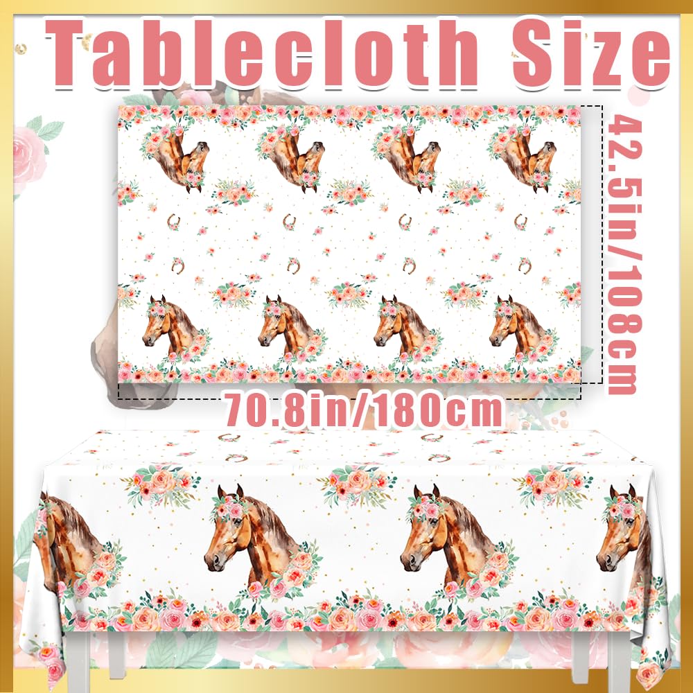 3 Pack Pink Horse Party Tablecloth Western Cowgirl Party Tablecloth Disposable Cowgirl Birthday Party Supplies Wild Horse Theme Table Covers for Girls Pink Horse Birthday Baby Shower(Horse)