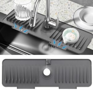 iartker 18"×5" sink splash guard,silicone faucet mat for kitchen bathroom sink,draining mat faucet handle drip catcher tray, sink organizer holder for sponge dish soap