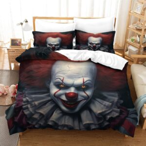 BYTUGI Clown Comforter Covers 3D Printed Duvet Cover Quilt Cover Bedding Set 3 Pieces with Pillowcases Microfiber for Childrens and Adults with Zipper Closure Twin（173x218cm）