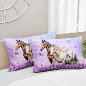 HOSIMA Farm Animal Bedding Set Horse Fitted Sheet,Butterfly Lilac Floral Fitted Sheet Sets for Girls Couple Room Decor Aesthetic Bedding Sets Castle Fairy Twin Fitted Sheet with 2 Pillowcases.