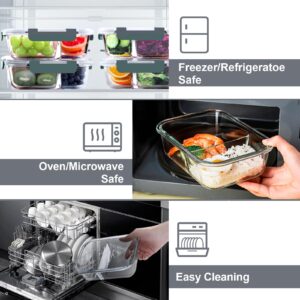 VERONES 5 Pack Glass Meal Prep Containers 2 Compartment Set, 36OZ Airtight Glass Lunch Containers, Glass Food Storage Containers with Lids, for Microwave, Oven, Freezer & Dishwasher Friendly,Grey