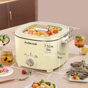 Audecook Hot Pot Electric, 2.5L Portable Nonstick Multicooker for 1-3 Persons, Honeycomb Texture Travel Electric Skillet with Dual Power Temperature Control for Steak/Egg/Noodles/Oatmeal (Beige)