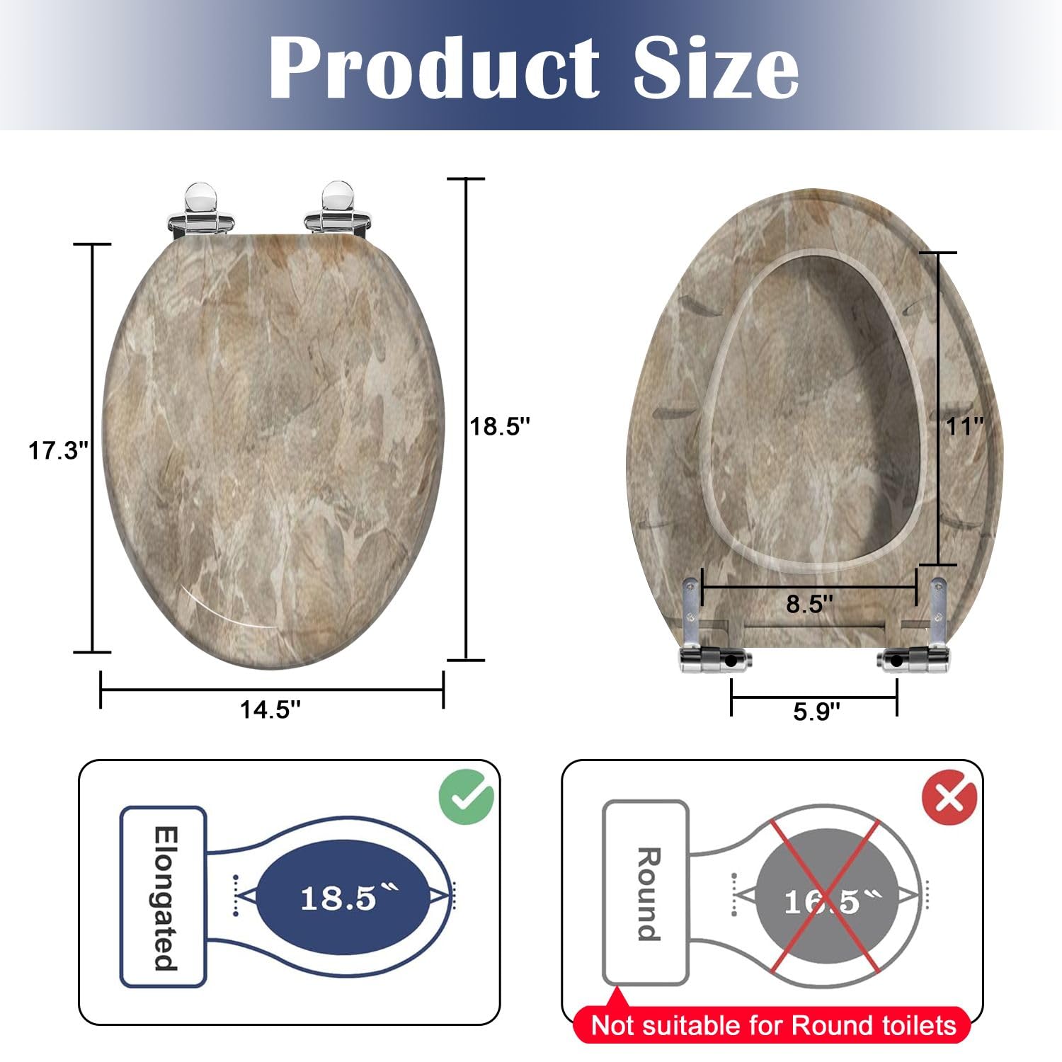 Elongated Toilet Seat Ceramic Floor Tiles Wall Tiles Natural Marble High Granite Surface For Resin Toilet Seat Quietly Slow Close with Quick-Release Hinges Toilet Seat with Cover Easy to Clean Install