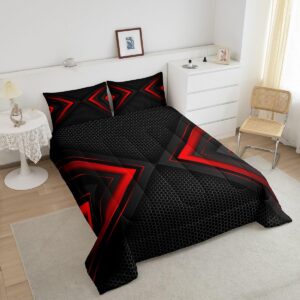 Geometric Comforter Set,Red and Black Bedding Set for Kids Girls Women,Adults Modern Hexagon Comforter,Fashion Quilted Duvet Set Bedroom Collection Twin Size 2Pcs