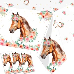 3 pack pink horse party tablecloth western cowgirl party tablecloth disposable cowgirl birthday party supplies wild horse theme table covers for girls pink horse birthday baby shower(horse)