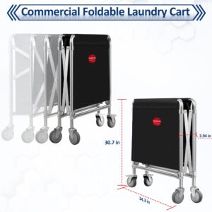 Folding Laundry Cart,Commercial Laundry Cart with Wheels,Industrial Laundry Cart with Foldable Stainless Steel Frame and Waterproof Oxford Cloth,8 Bushel (280 L),440Lbs Load