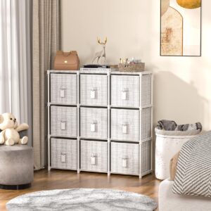 LUKYTOWER 9 Cube Storage Organizer with Printed Drawers, Toy Cubby Storage for Closet, Living Room, Dorm - White