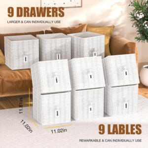 LUKYTOWER 9 Cube Storage Organizer with Printed Drawers, Toy Cubby Storage for Closet, Living Room, Dorm - White