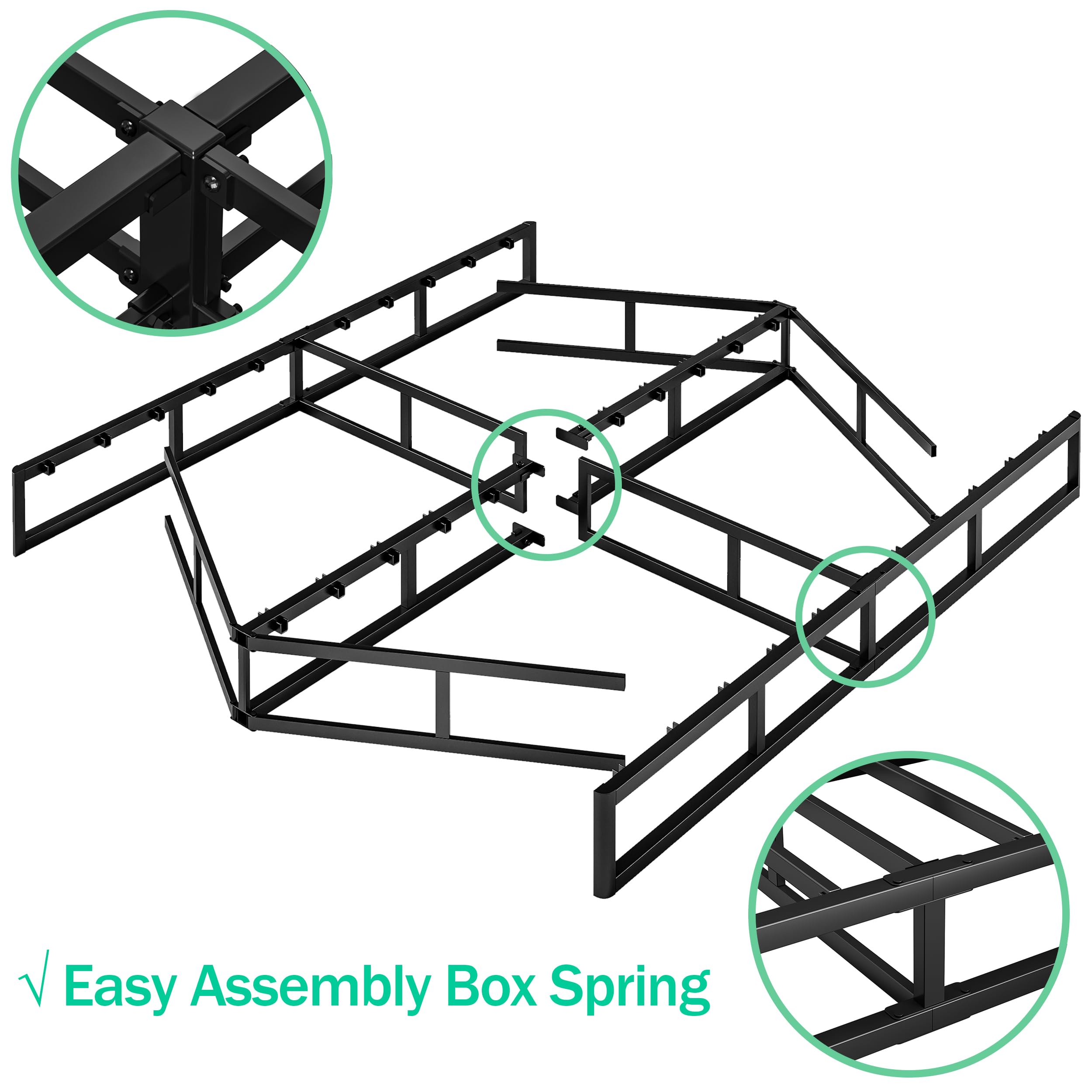 LIJQCI King Box Spring and Cover Set, 5 Inch Metal King Size Box Spring Only, Low Profile Heavy Duty Bed Base Structure, Non-Slip, Noise Free, Easy Assembly