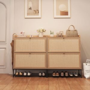 AVZEAR Freestanding Shoe Cabinet with 2 Flip Drawers - Modern Narrow Organizer for Hallway, Bedroom, and Entryway (Natural)