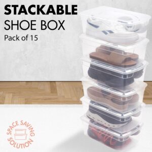 Organize-it, Pack of 15-6QT Ultra Premium Clear Shoe Box, Modular Storage Box for Shoes, Versatile Organization and Storage Box with Clear Base and Lid, 12.9" L X 7.9" W X 4.7" H