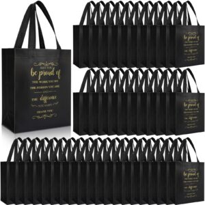 paterr 100 pcs employee appreciation gift bags 10 x 8 x 4'' non woven thank you gifts bags bulk inspirational gift bags with handle may you be proud gift bags for colleague teacher doctor(black)