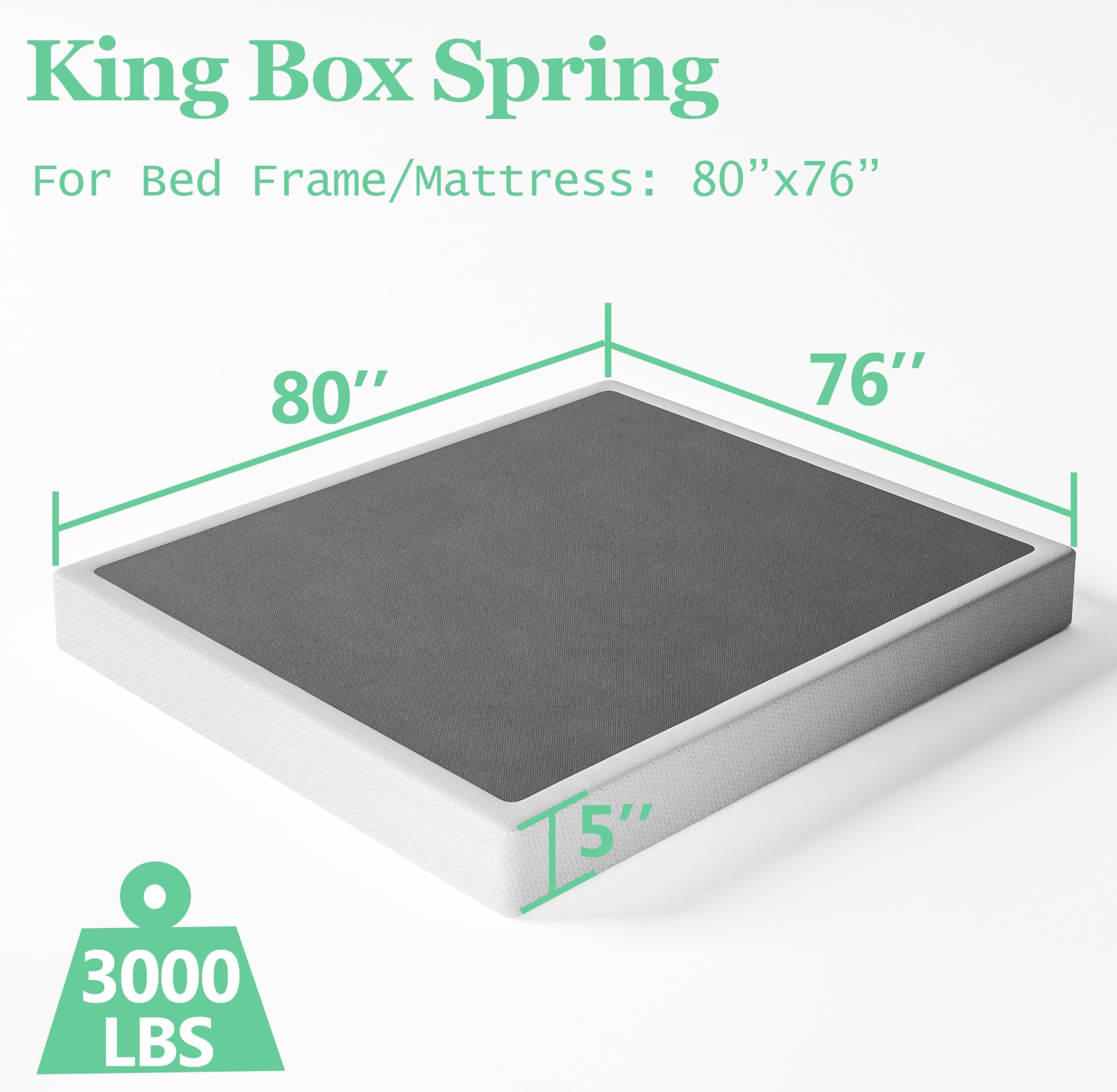 LIJQCI King Box Spring and Cover Set, 5 Inch Metal King Size Box Spring Only, Low Profile Heavy Duty Bed Base Structure, Non-Slip, Noise Free, Easy Assembly