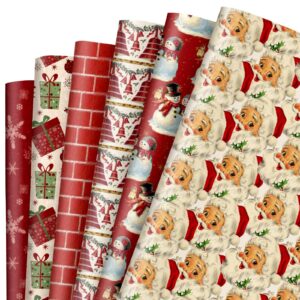 whaline 12 sheet vintage christmas wrapping paper retro santa claus gift wrap paper bulk xmas red folded flat decorative diy craft art paper for party decor wrapping supplies, 19.7 x 27.6 inch