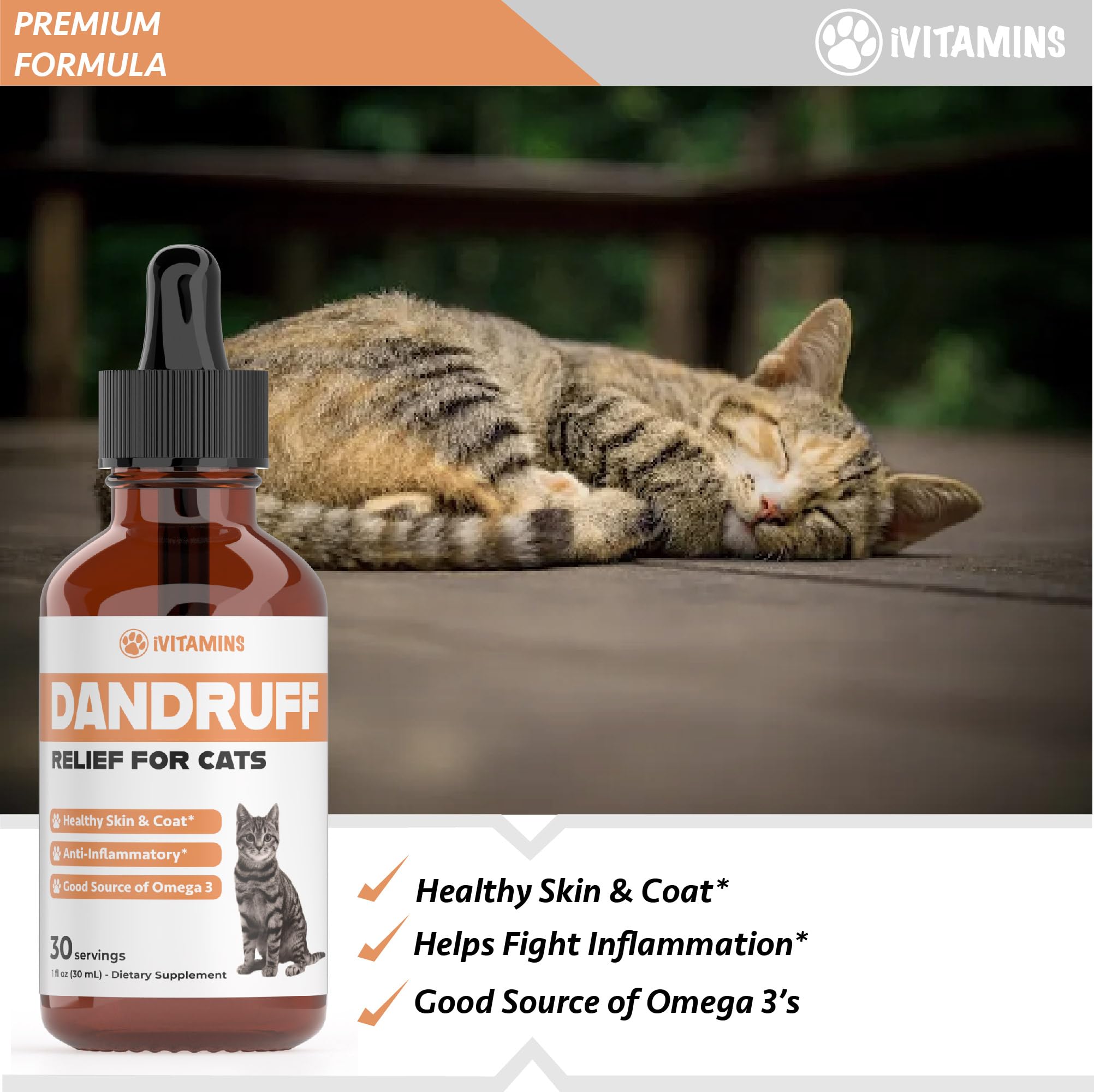 Cat Dandruff Treatment | Naturally Supports a Health Skin & Coat Health | Omega 3 for Cats | Cat Itchy Skin Relief | Allergy Relief for Cats | Cat Itchy Skin Relief | 1 fl oz