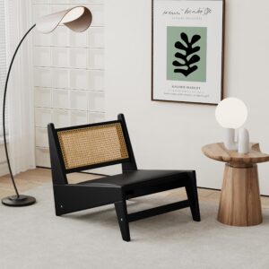 HAOBO Home Rattan Chair Mid Century Modern Accent Chair Armless Reading Side Chair Living Room Chair Boho Chair with Wooden Frame for Home Bedroom