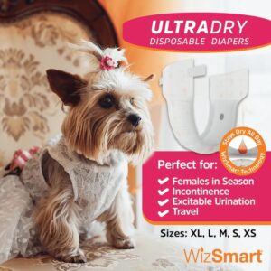 WizSmart UltraDry Disposable Dog Diapers | Female Dog Diapers | Ulrta Absorbent and Comfortable (Extra Small, 12)