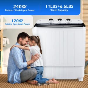 Portable washers 17.6LBSCompact Washing Machine and Spinner Twin Tub Washer and Dryers for Home Apartment Dorms,BLACK…