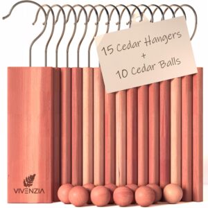 vivenzia cedar blocks for clothes storage, cedar balls for closets and drawers -25 pcs, including 15 hang-ups and 10 balls- aromatic cedar blocks for closet