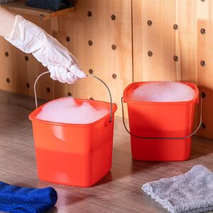 Zhehao 6 Pcs 3 Quart Cleaning Bucket Small Red Detergent Square Bucket Sanitizing Plastic Bucket with Handles Square Buckets Cleaning Bucket for Home, Offices, School, Commercial Use, Food Service