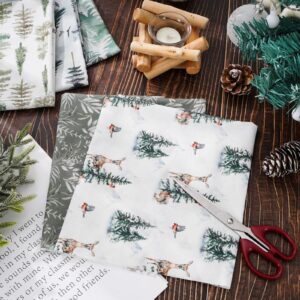 Whaline 12Pcs Christmas Cotton Fabric Bundles 18 x 22 Inch Watercolor Forest Mountain Fat Quarter Xmas Winter Quilting Patchwork for DIY Handmade Sewing Crafting