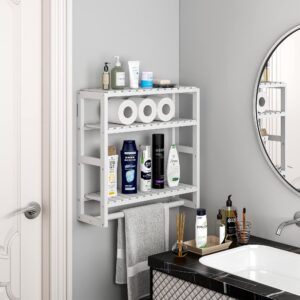 Galood Bathroom Organizers and Storage Towel Racks for Bathroom,3-Tier Wall Shelf Over Toilet Storage Multifunctional Adjustable Towel Holder Floating Shelves (White)