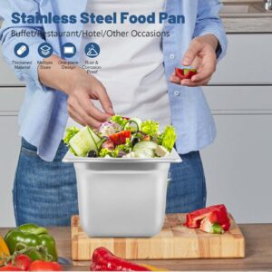 Restlrious Hotel Pan 1/6 Size Stainless Steel Steam Table Pan with Lid, 6" Deep Chafer Food Pan, Pack of 6 Stackable Anti-Jam Steam Pan for Hotel, Restaurant Supplies, Party, Buffet & Event Catering