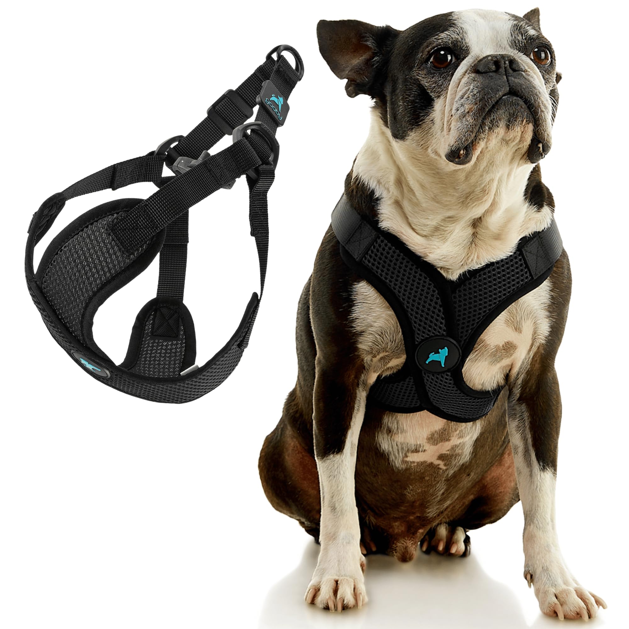 Gooby Comfort X Step in Lite Dog Harness - Choke Free, Escape Free with Light Breathable Mesh - Step in Dog Harness for Small and Medium Dogs - Quick Release Buckle, Metal D-Rings - Black, Large