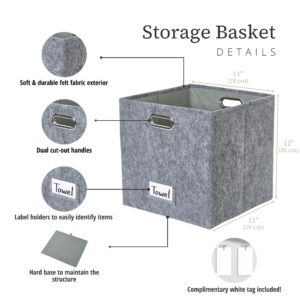 DECOMOMO 11 inch Cube Storage Bin, Storage Cubes with Labels Felt Basket for Shelves Closet Toys Clothes Books (Cube 11" / 6pcs, Dark Grey)